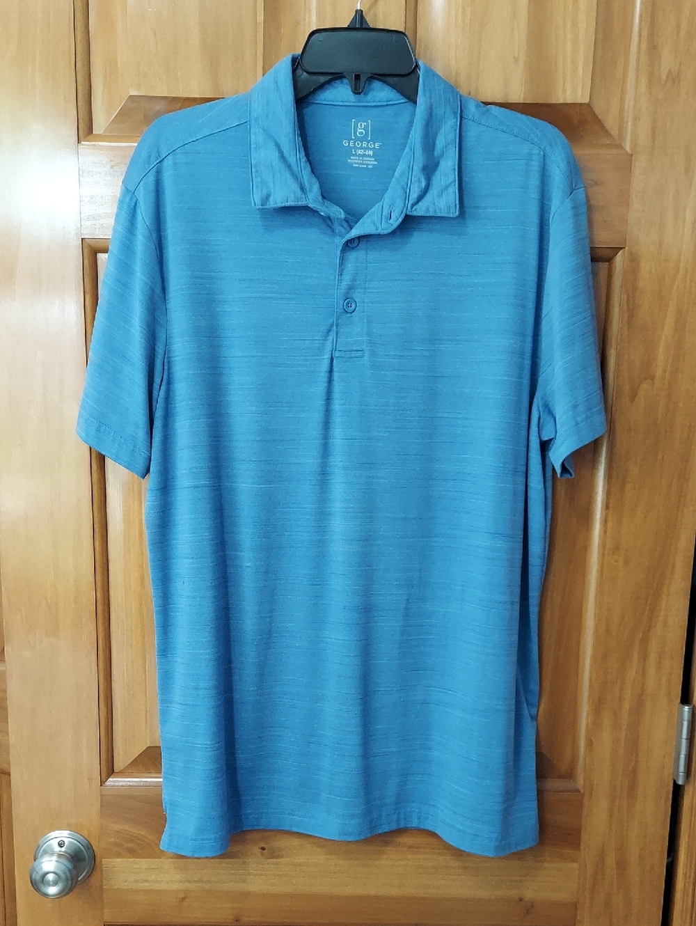 George Men's Heather Blue Short Sleeve Stretchy Polo, Size Large 42-44, Like New